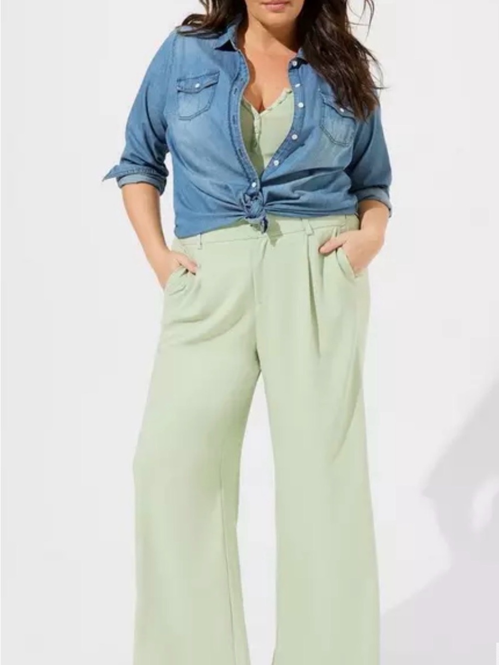 TORRID Wide-Leg High-Waist Pants in Light Sage Green